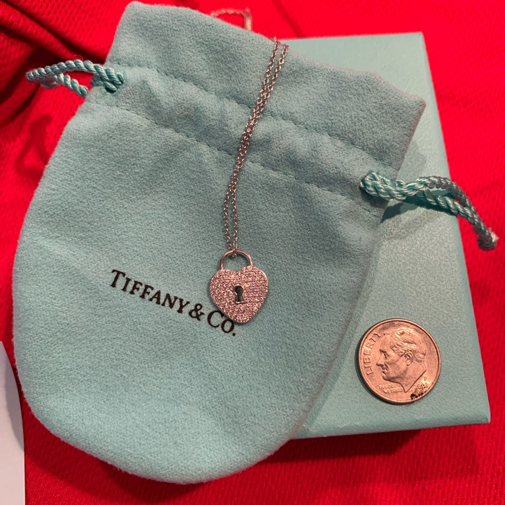 Tiffany Co platinum heart diamonds chain necklace 18k